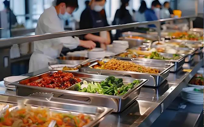 園區飯堂自助稱重模式開餐現場圖片